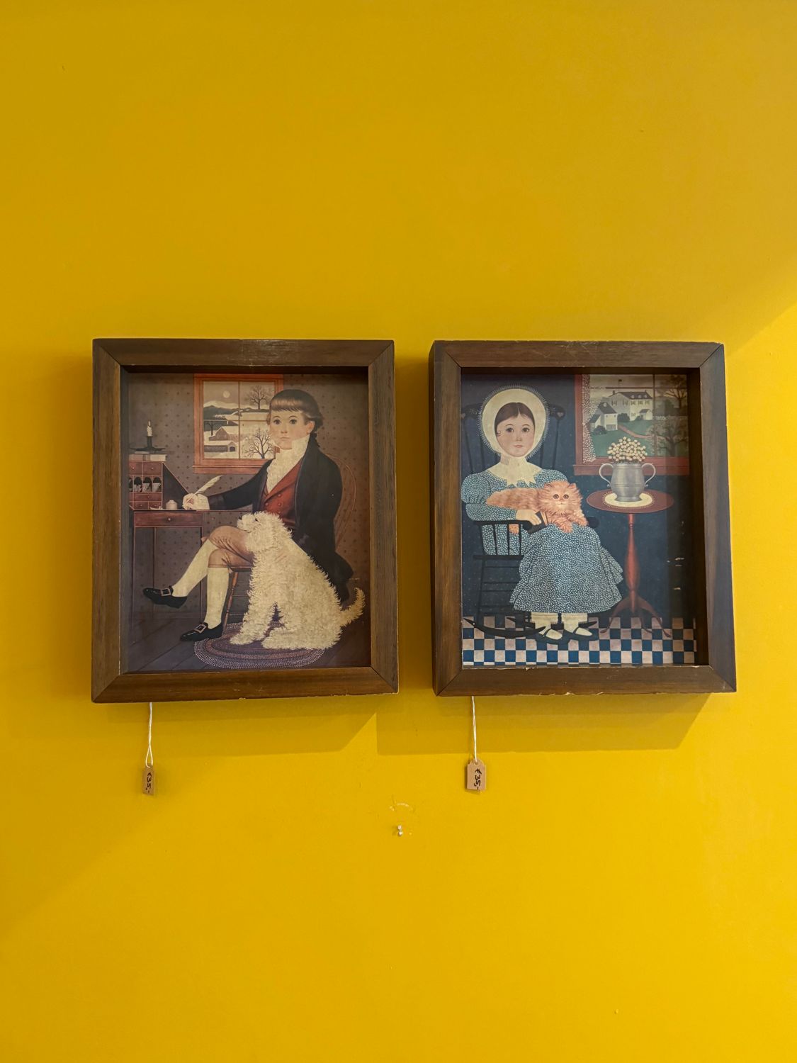 intage Charles Wysocki Wooden Panel Boy &amp; Dog  &amp; Vintage Charles Wysocki Panel Lady &amp; Cat, mid-century Art Primative-reproduc