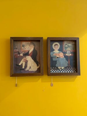 intage Charles Wysocki Wooden Panel Boy &amp; Dog  &amp; Vintage Charles Wysocki Panel Lady &amp; Cat, mid-century Art Primative-reproduc