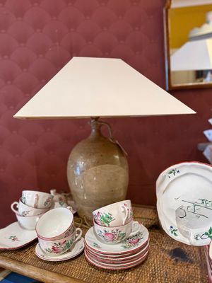 Aardewerk lampenvoet glans met witte kap