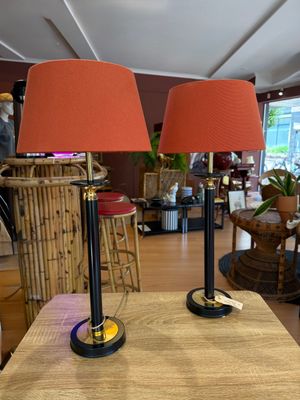 Set van 2 zwarte schemerlampen met oranje kappen
