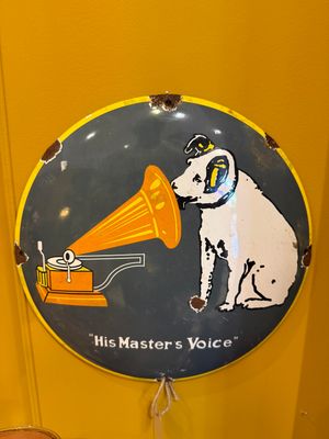 "His Master's Voice" geëmailleerd reclamebord