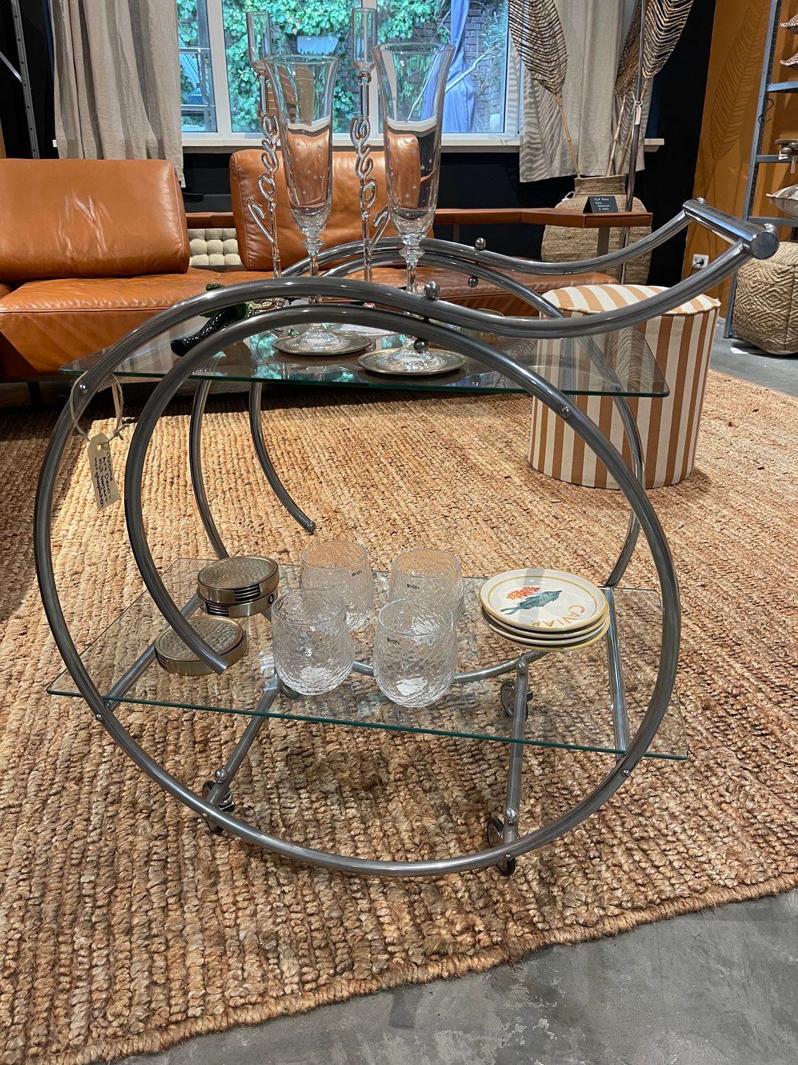 Chroom Art Deco-stijl barcart met glasplaten 