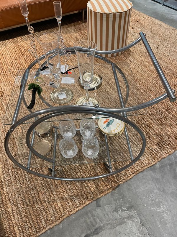 Chroom Art Deco-stijl barcart met glasplaten