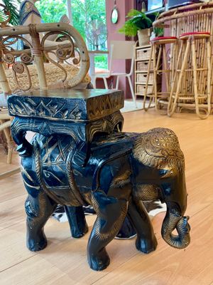 Houten olifant bijzettafel/stoel zwart