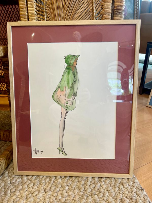 Will Berg (1921-2001), tekening fineliner/ aquarel 