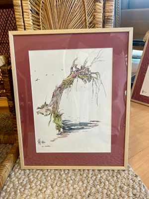 Will Berg (1921-2001), tekening fineliner/ aquarel - de wilg