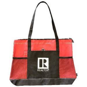 Tote: Mesh pockets with REALTOR Logo, Color: Mesh Pocket with 'R' Logo, Red