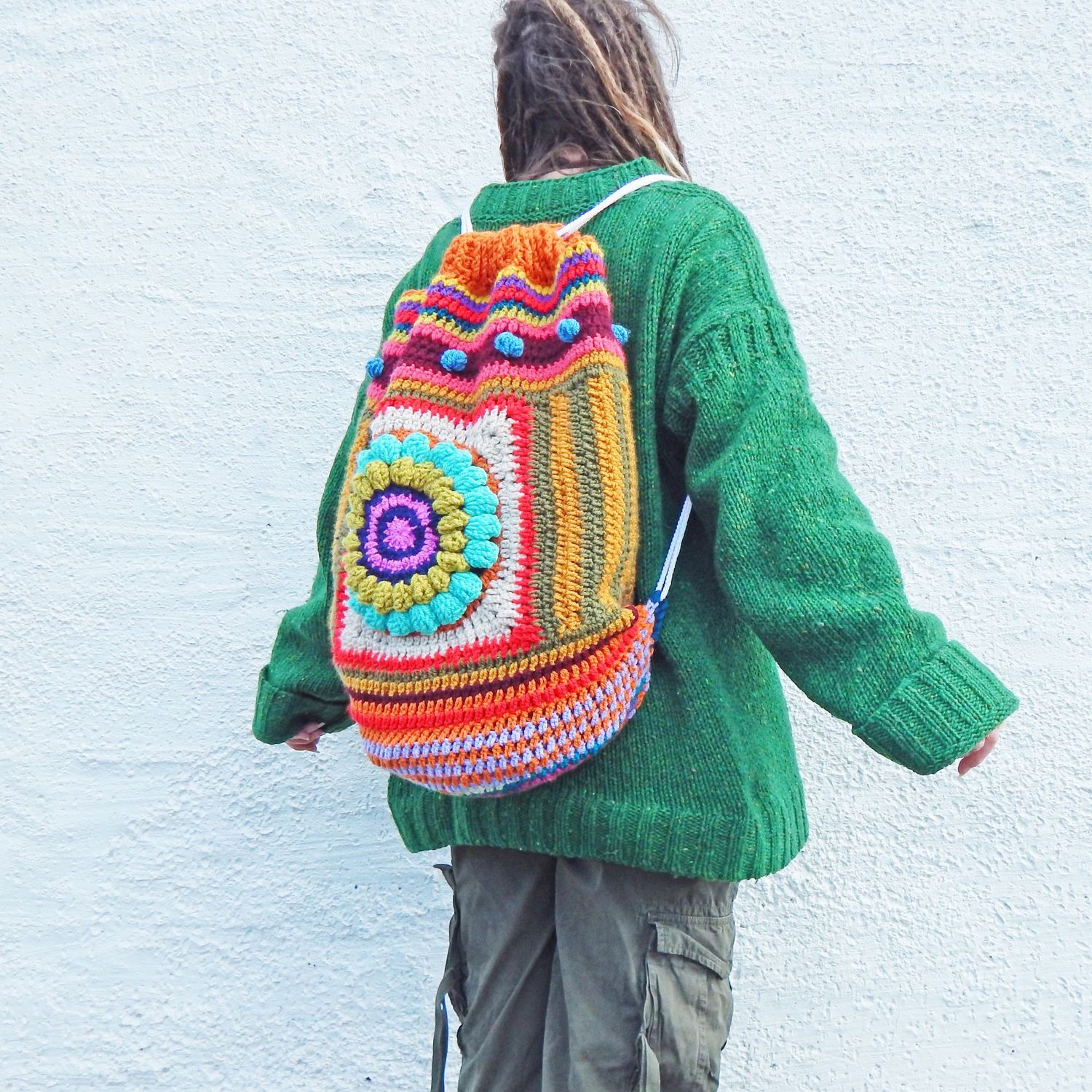 Crochet Drawstring Backpack