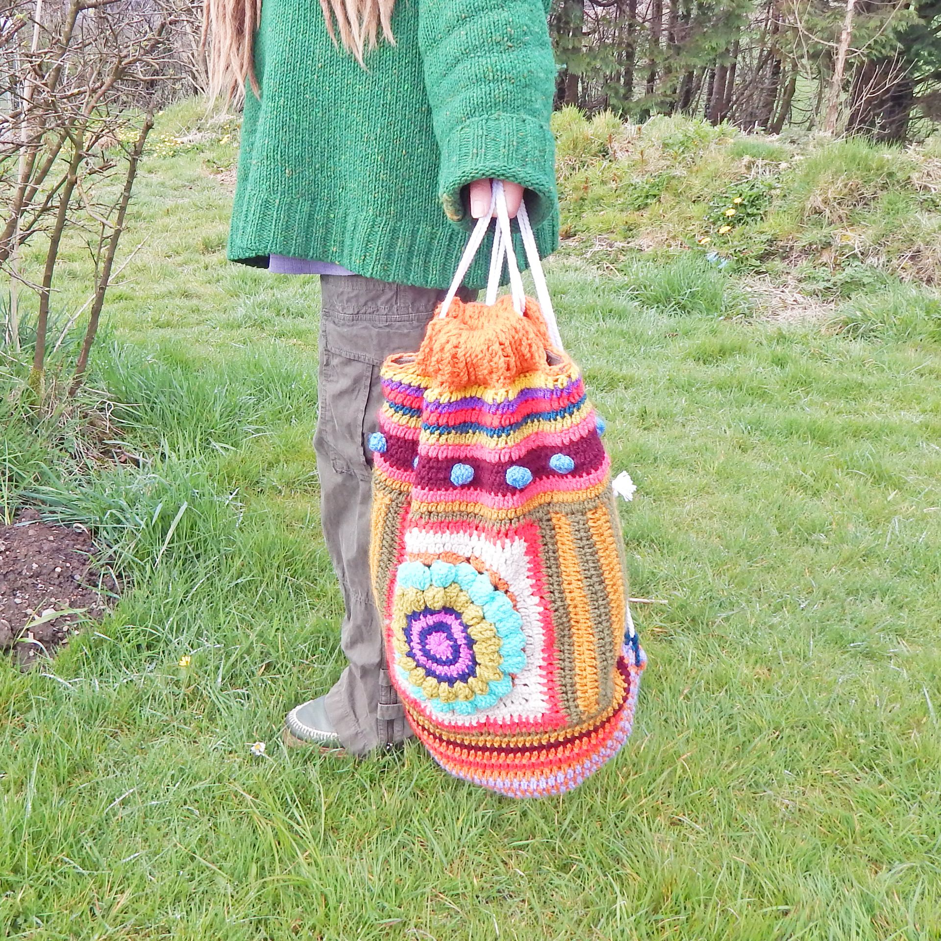 Crochet Drawstring Backpack