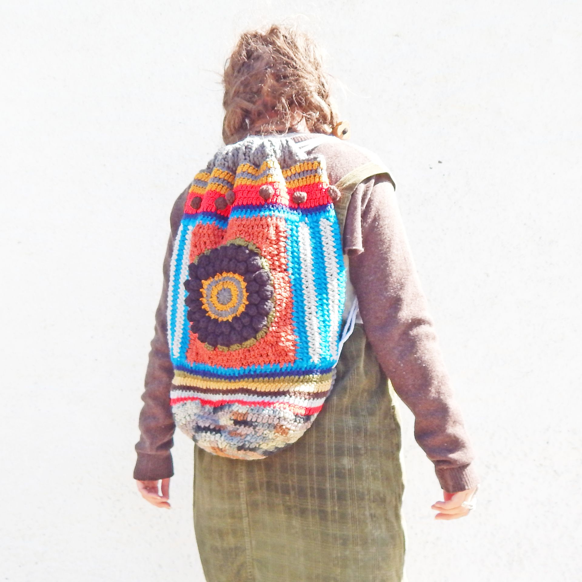 Crochet Brown Flower Backpack