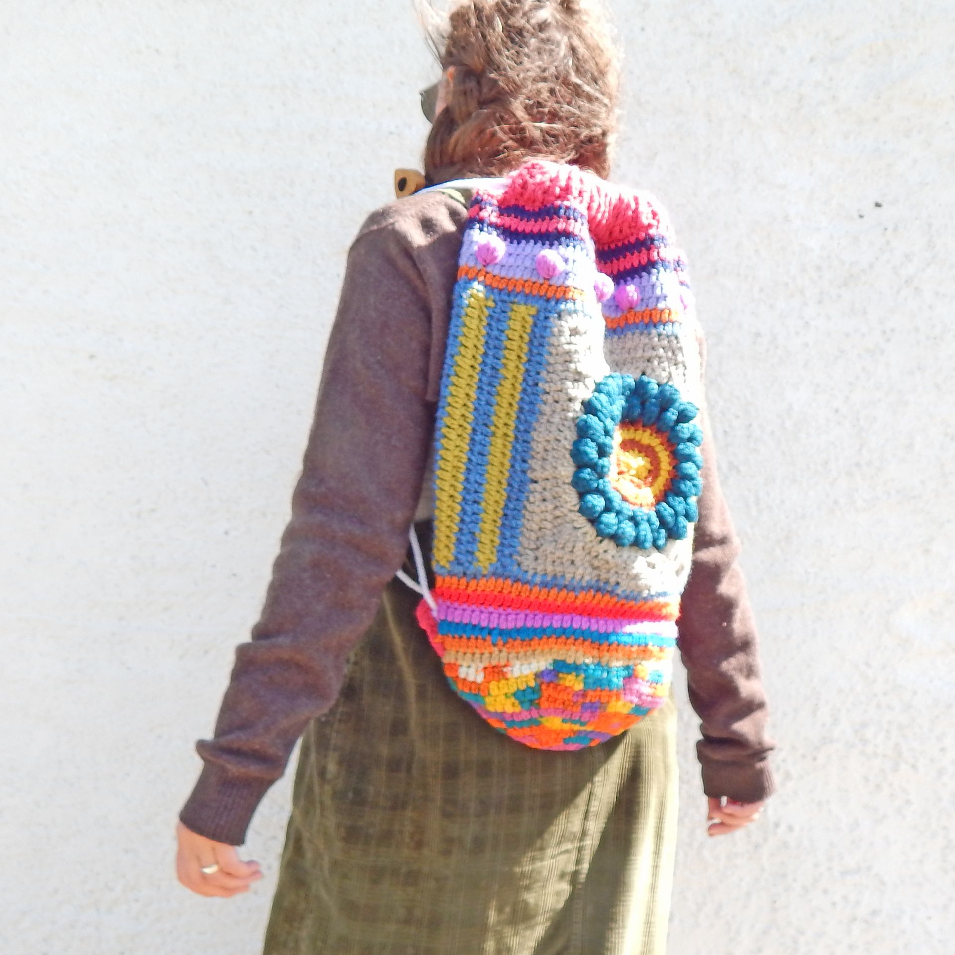Crochet Turquoise Flower Backpack