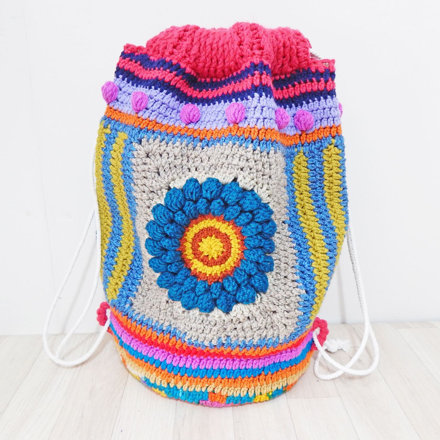 Crochet Turquoise Flower Backpack