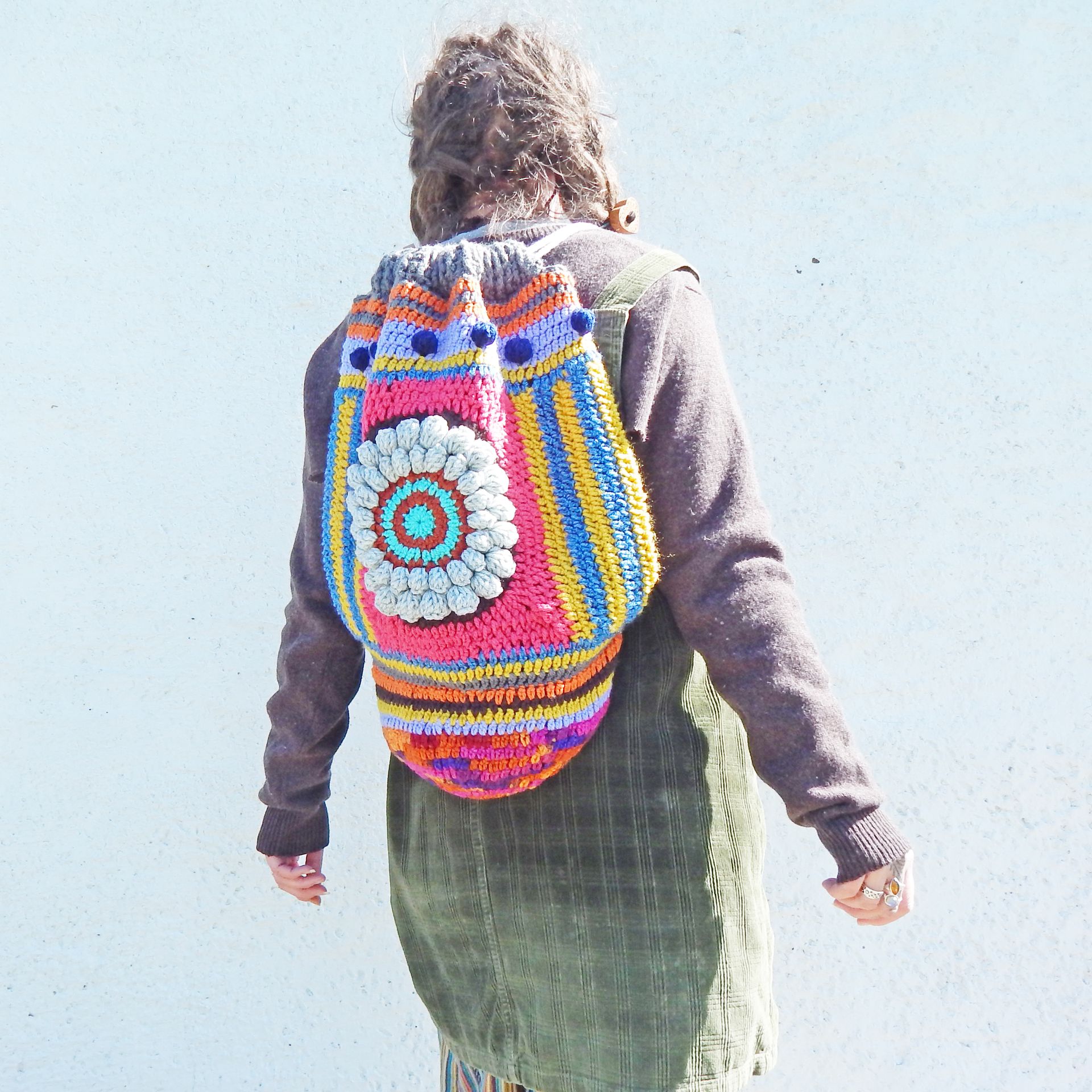 Crochet Cream Flower Backpack