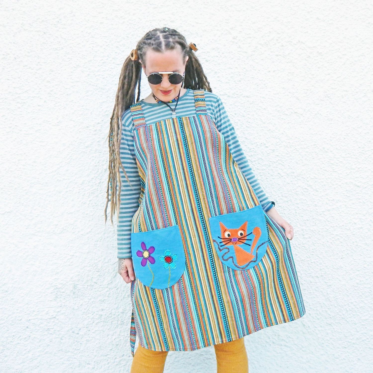 Pinafore Cat Striped Dress