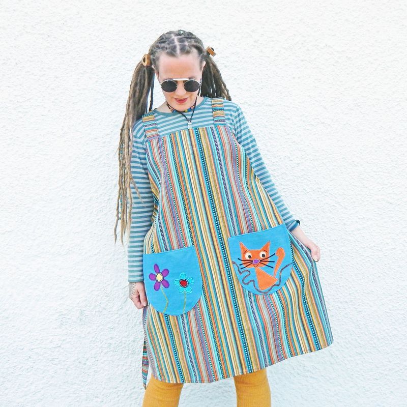 Pinafore Cat Striped Dress