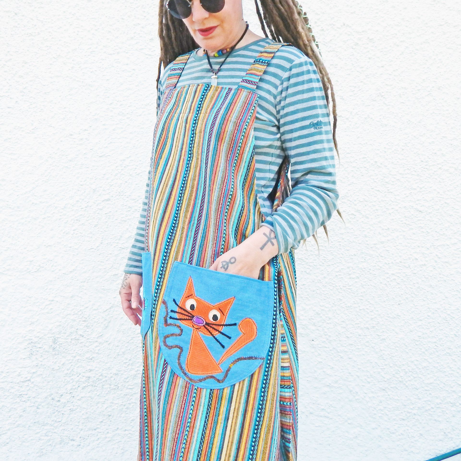 Pinafore Cat Striped Dress