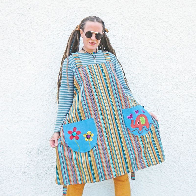 Pinafore Elephant Striped Dress