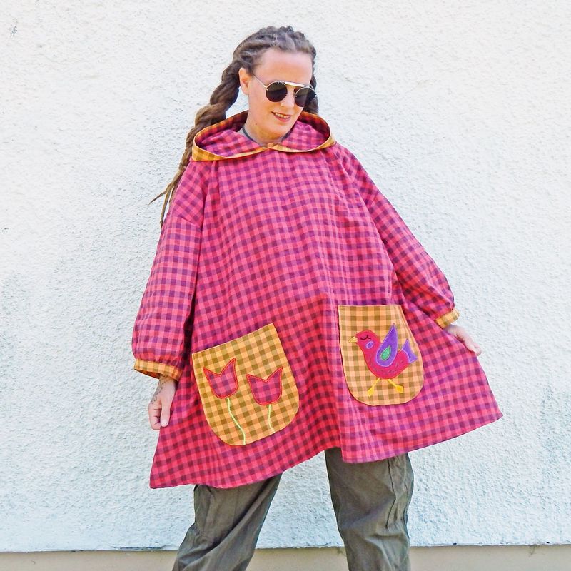 Hoodie Gingham Bird Tunic