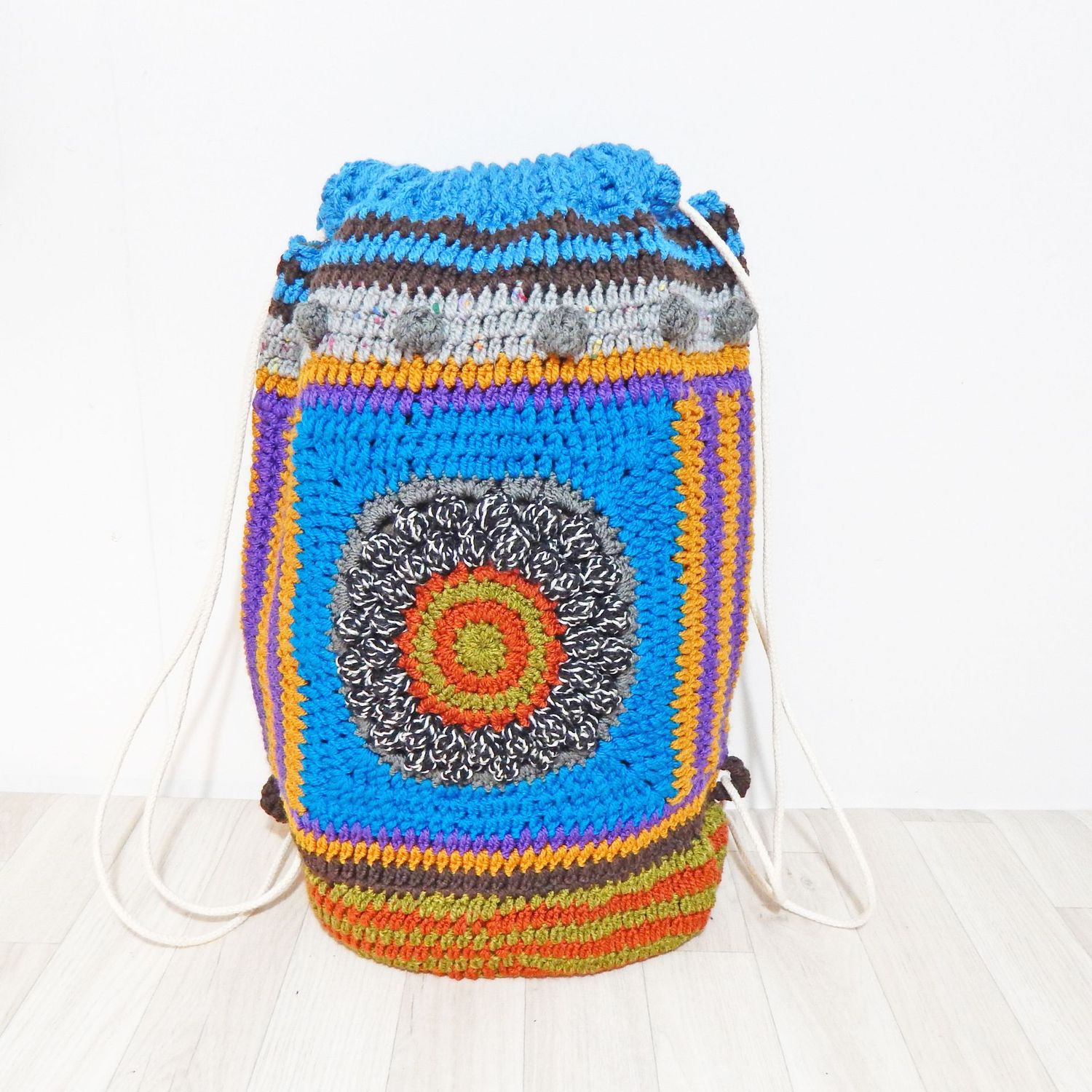 Crochet Backpack Black Flower