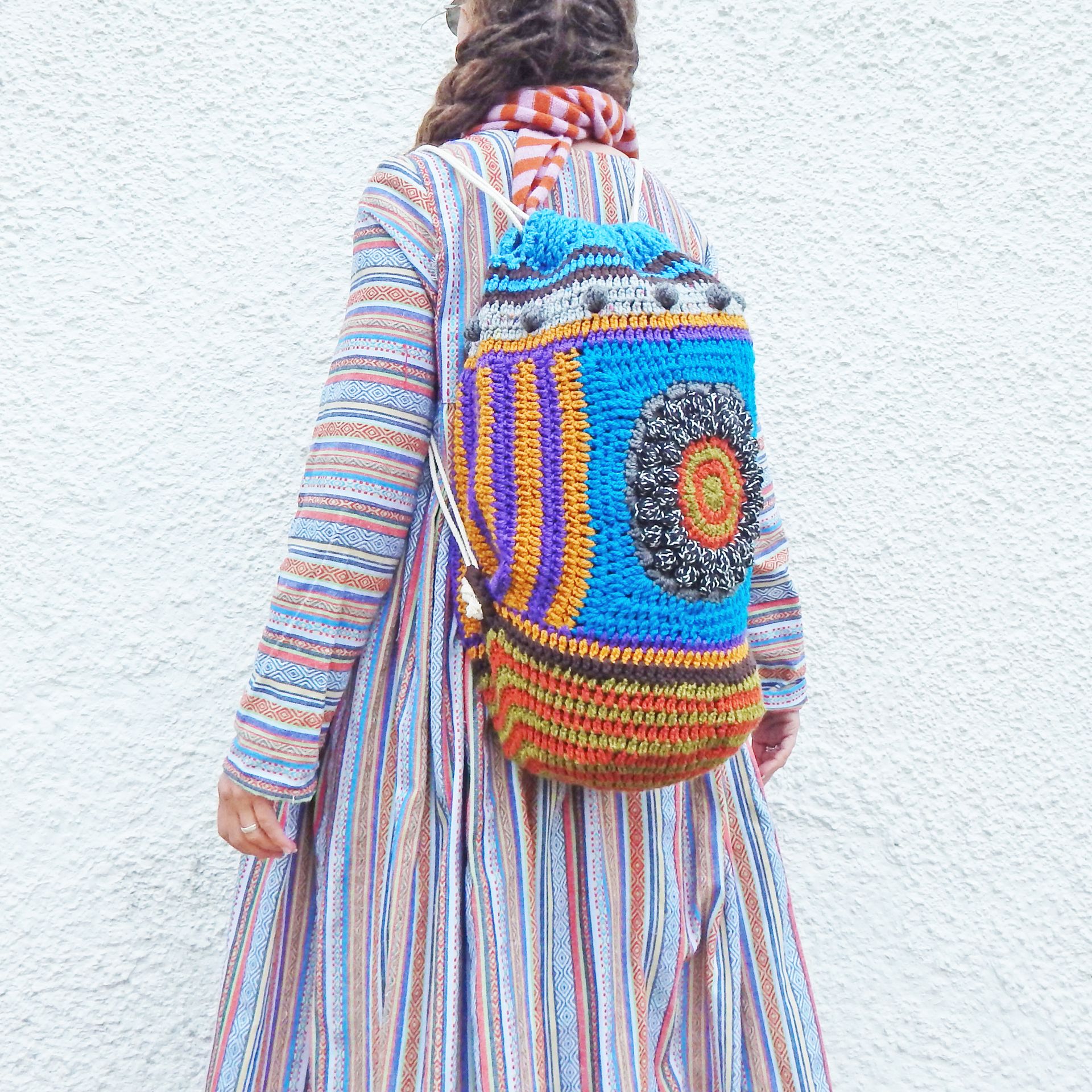 Crochet Backpack Black Flower