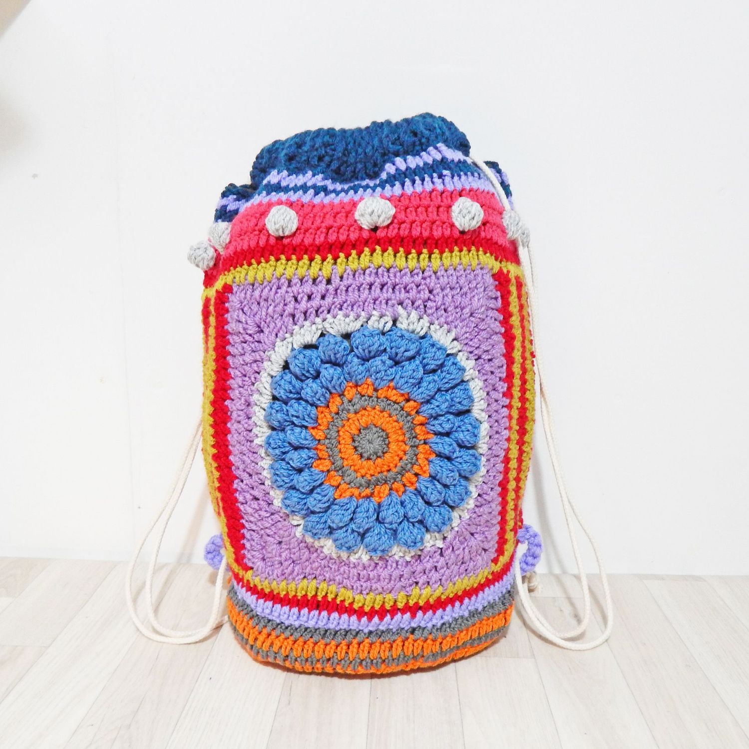 Crochet Backpack Blue Flower