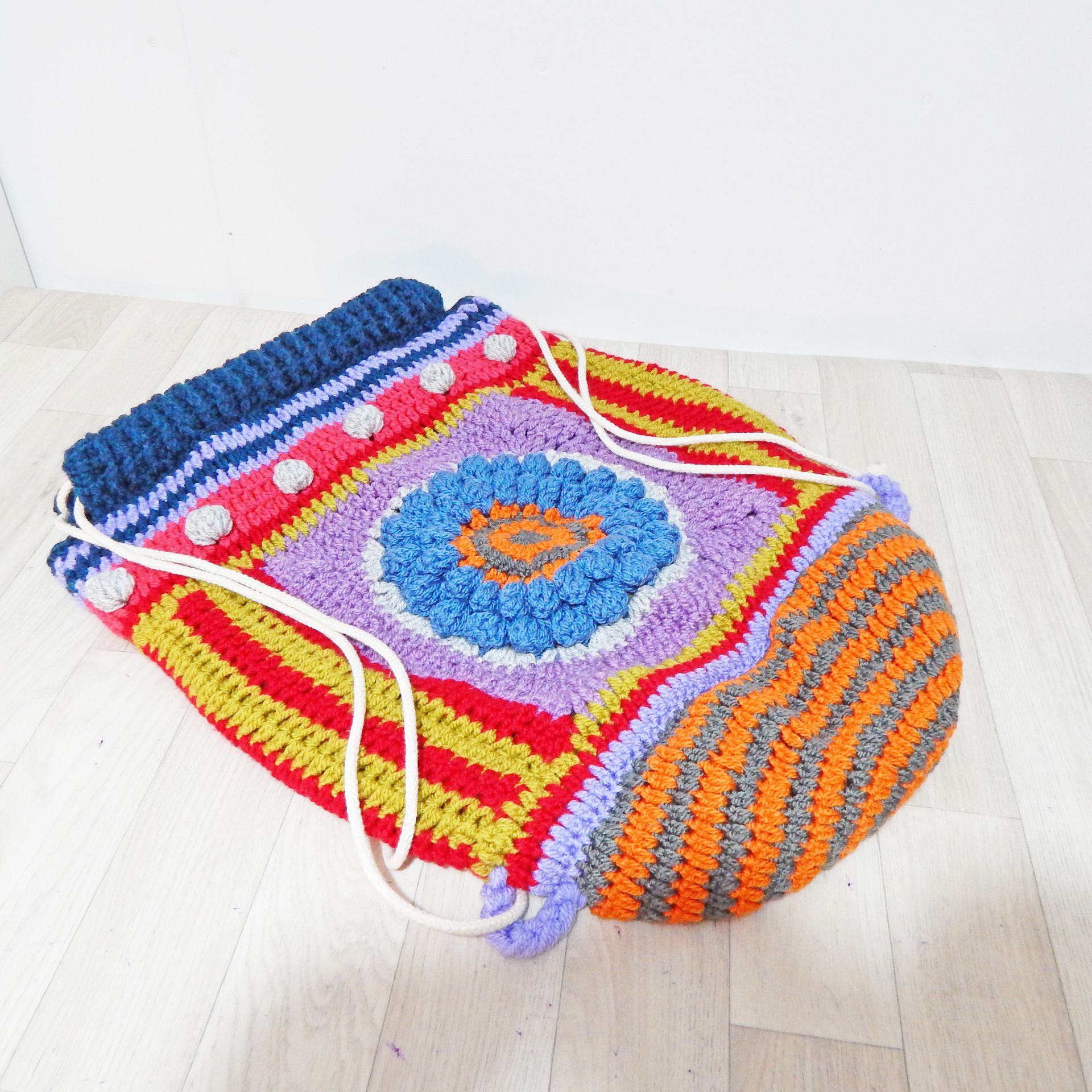 Crochet Backpack Blue Flower