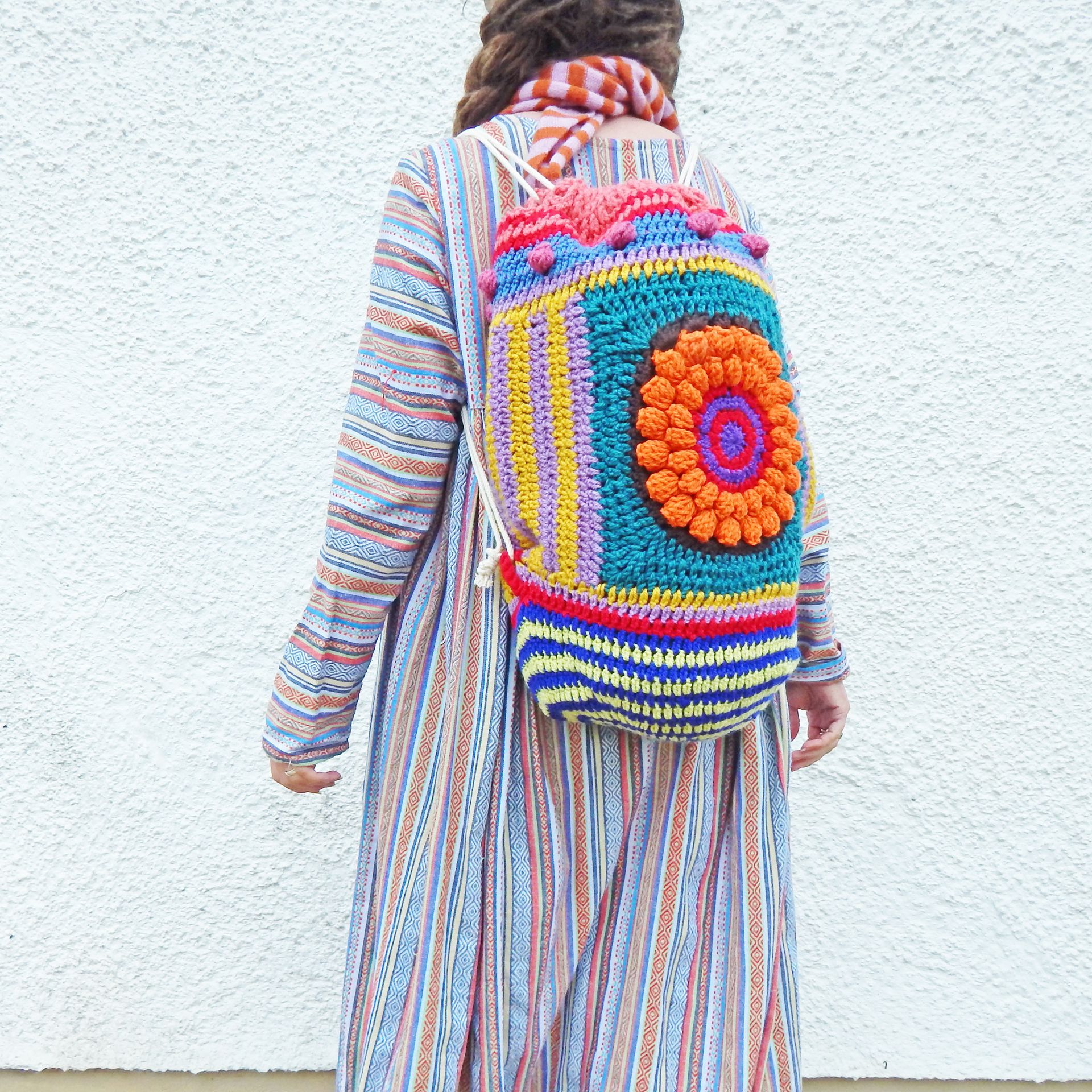 Crochet Backpack Orange Flower