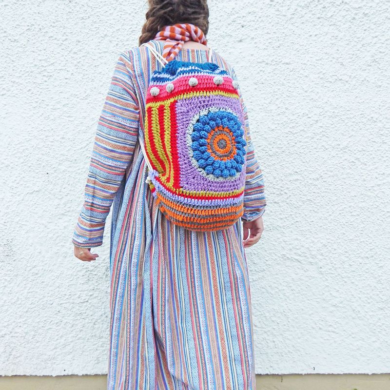 Crochet Backpack Blue Flower