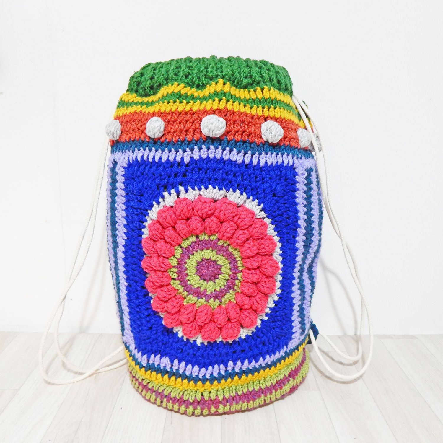 Crochet Backpack Pink Flower