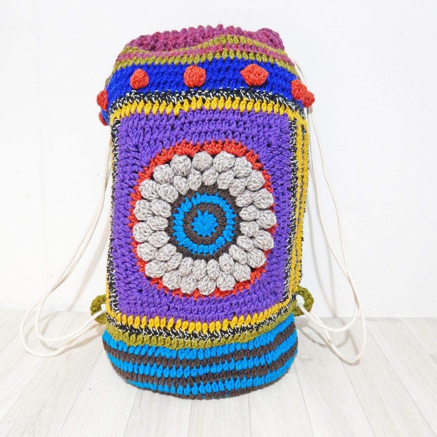 Crochet Backpack Cream Flower
