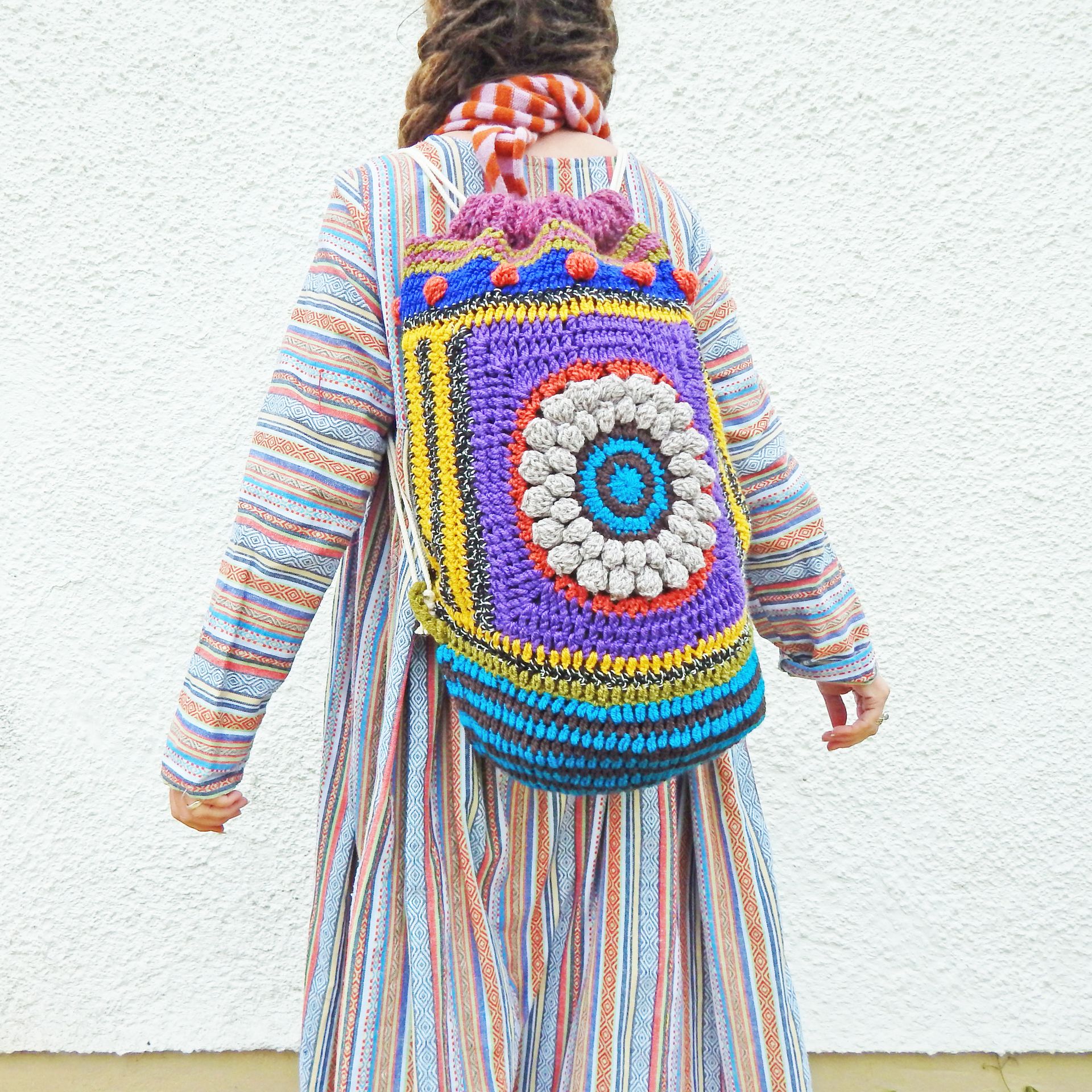 Crochet Backpack Cream Flower