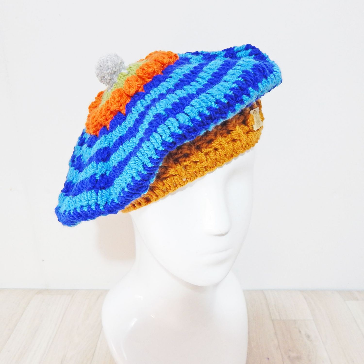 Beret Blue Striped Hat