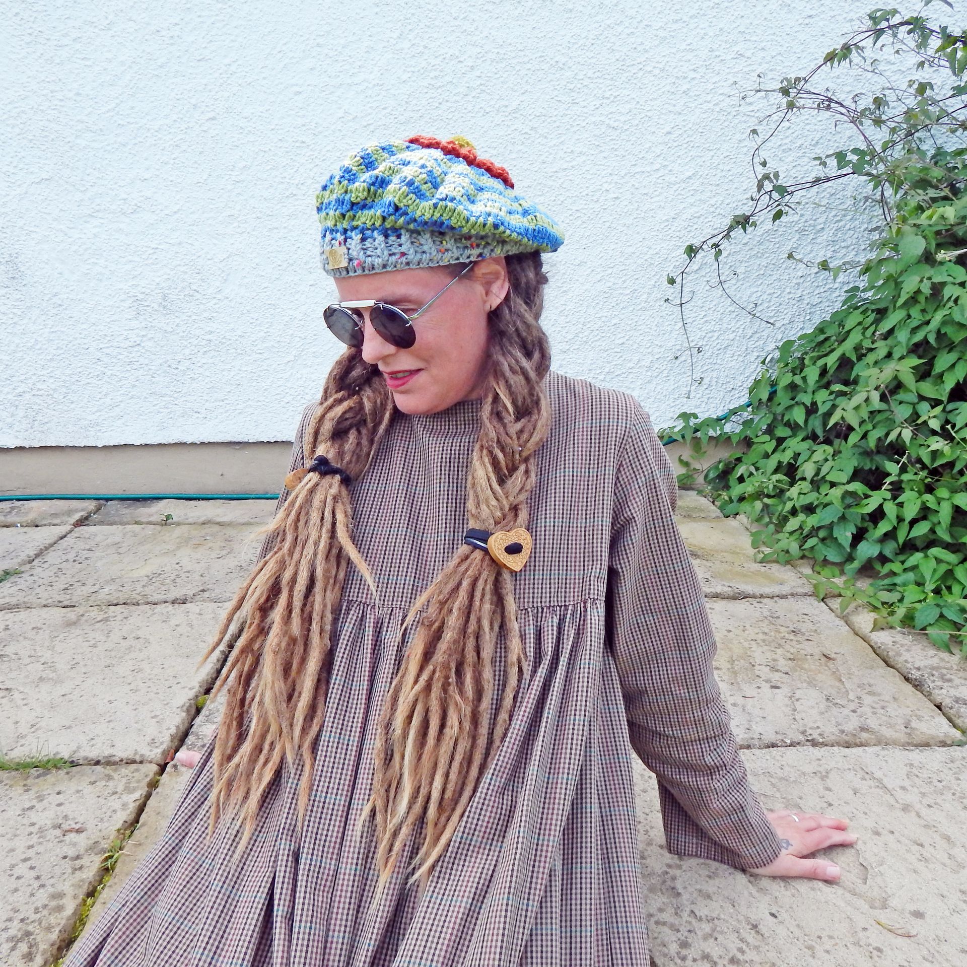 Beret Blue Green Striped Hat