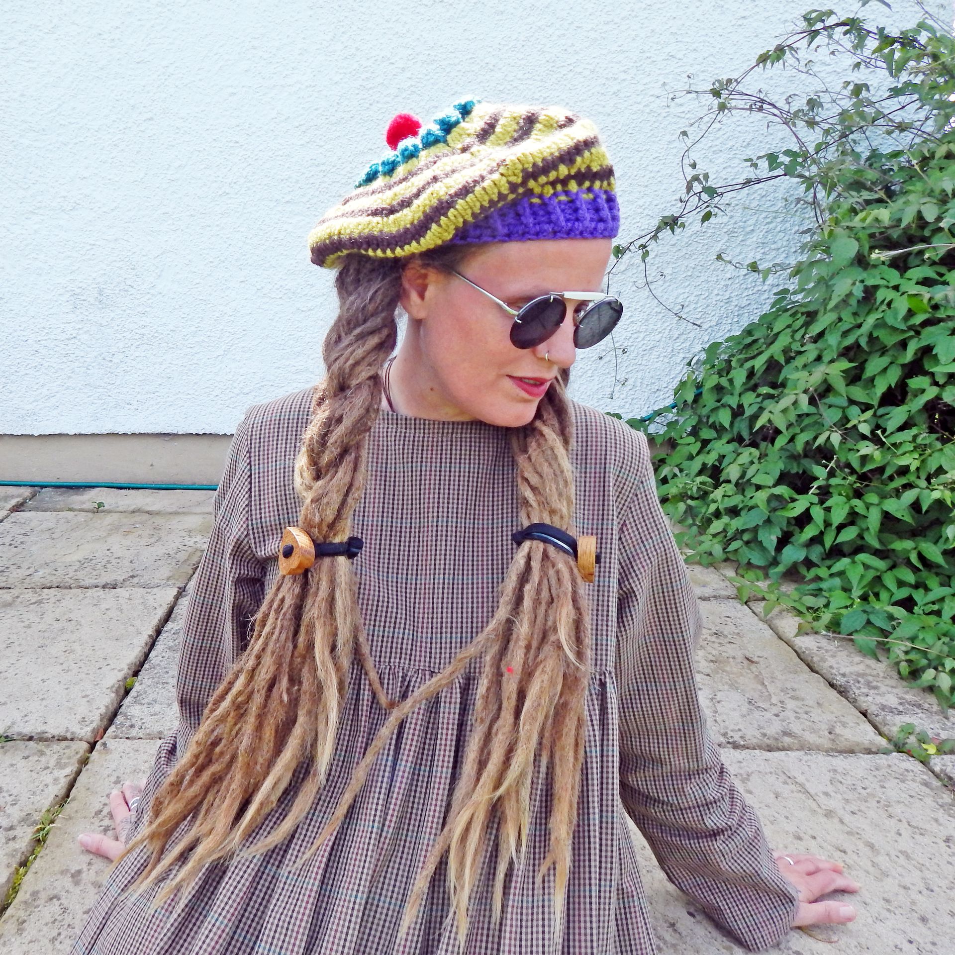 Beret Lime Brown Striped Hat