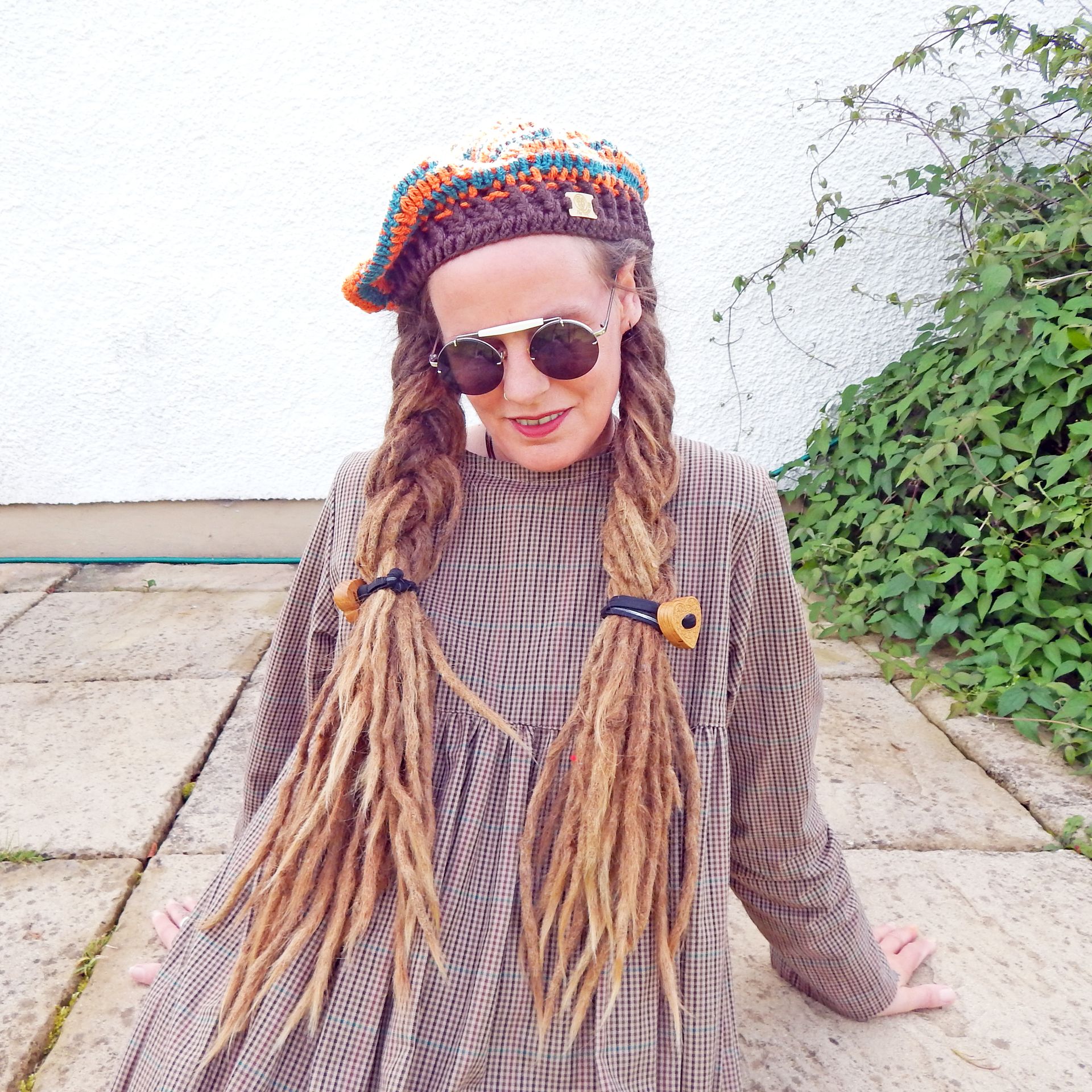 Beret Orange Turquoise Striped Hat