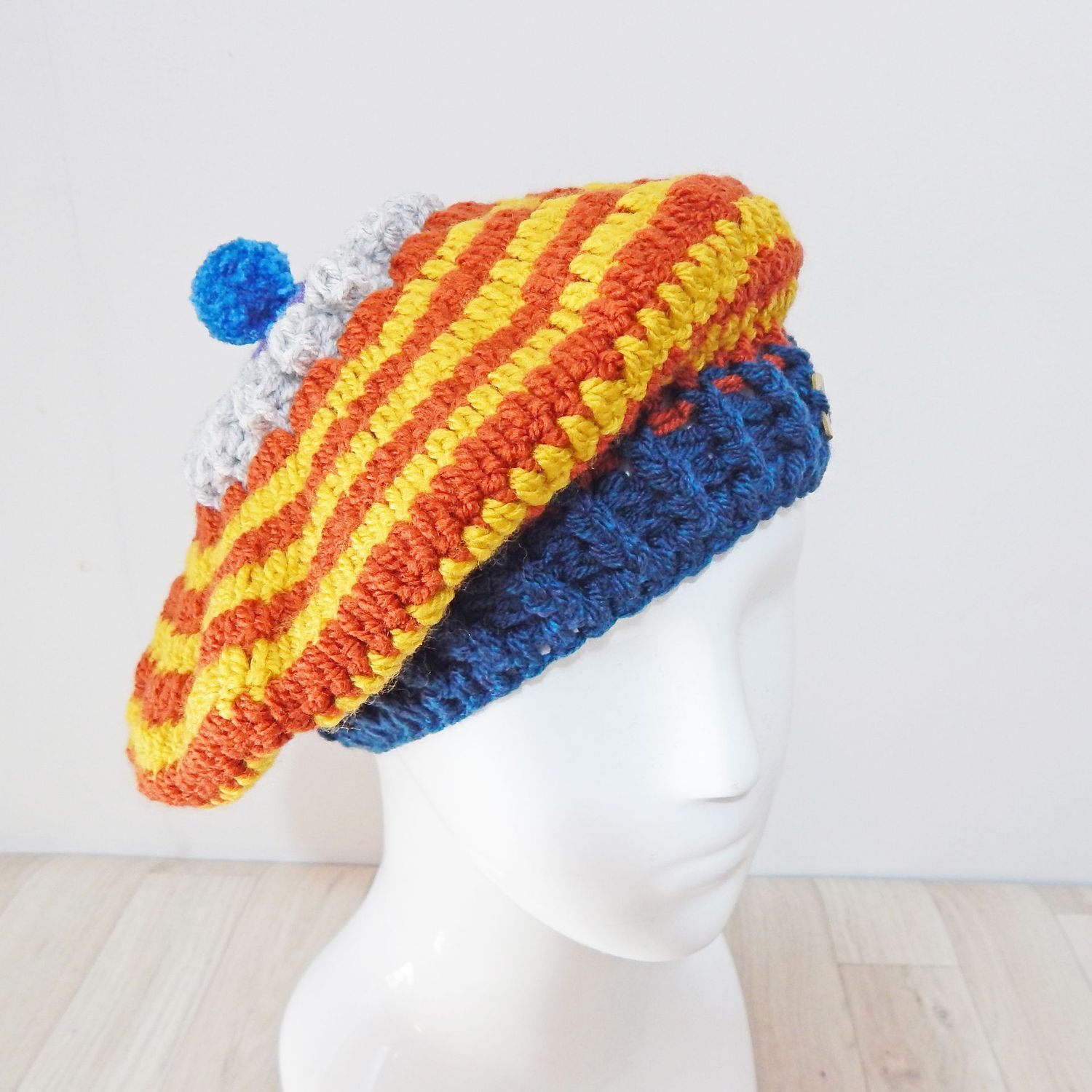 Beret Orange Yellow Striped Hat