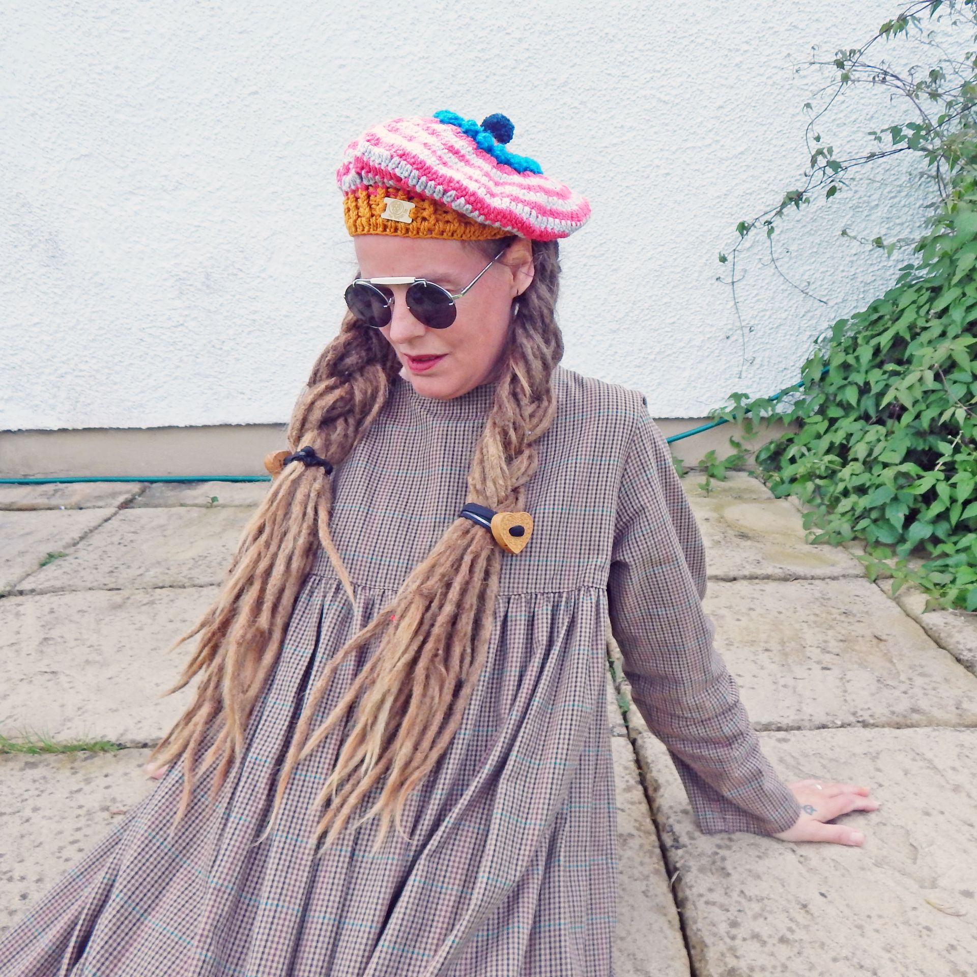 Beret Pink Cream Striped Hat