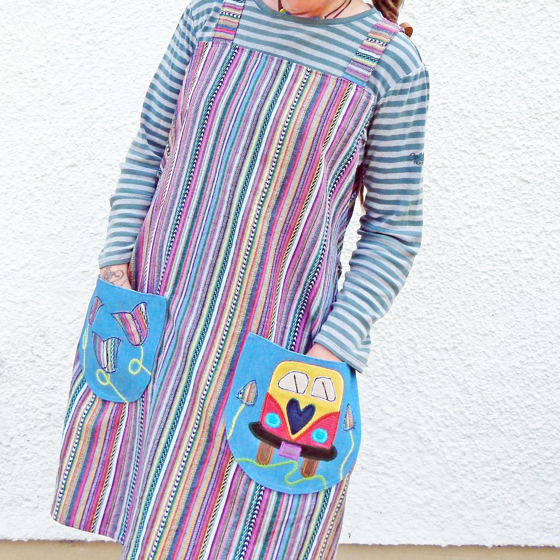 Pinafore Hippie Bus Striped Dress