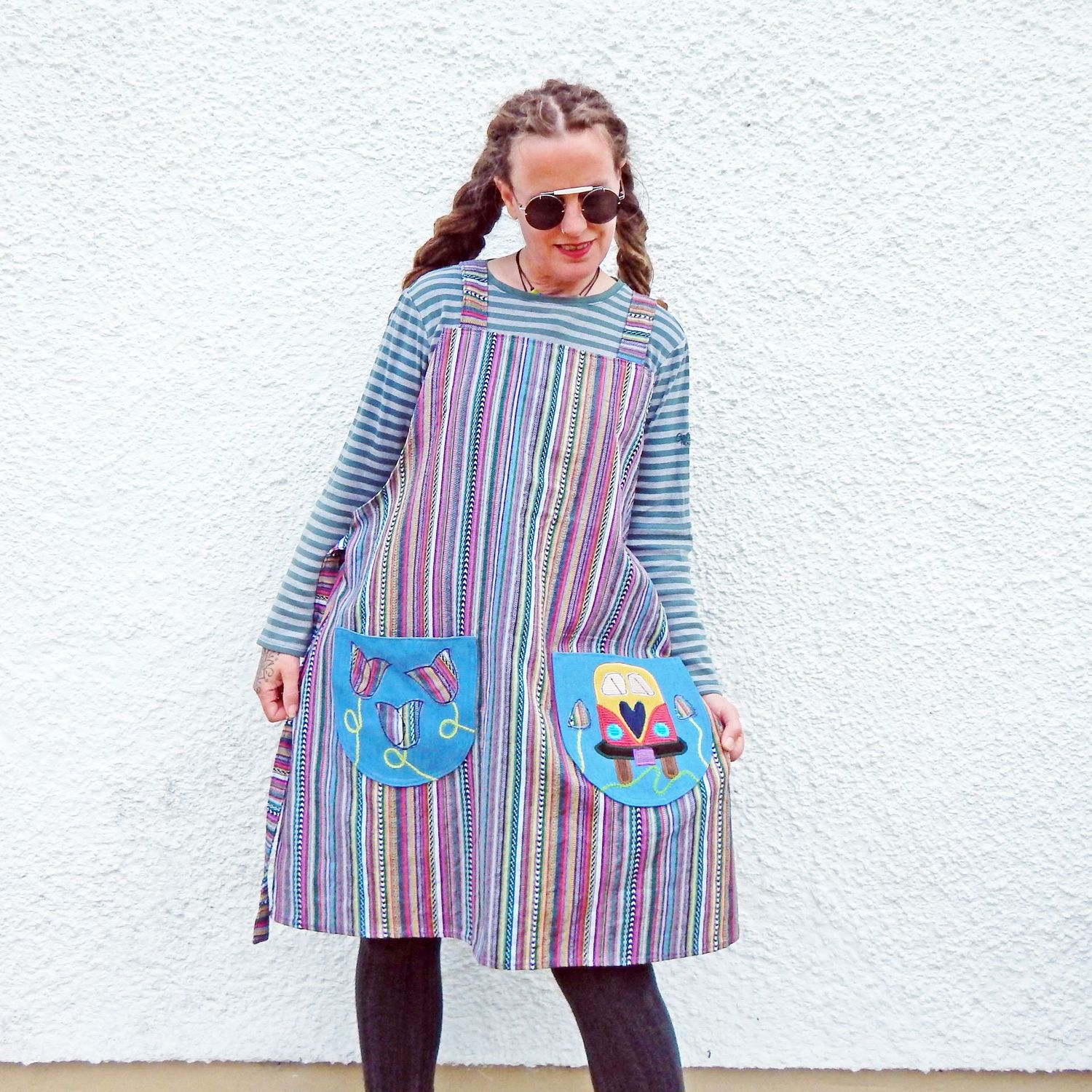 Pinafore Hippie Bus Striped Dress