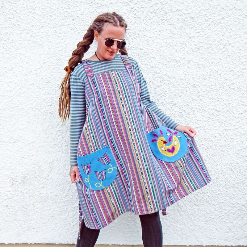 Pinafore Striped Folk Bird Dress
