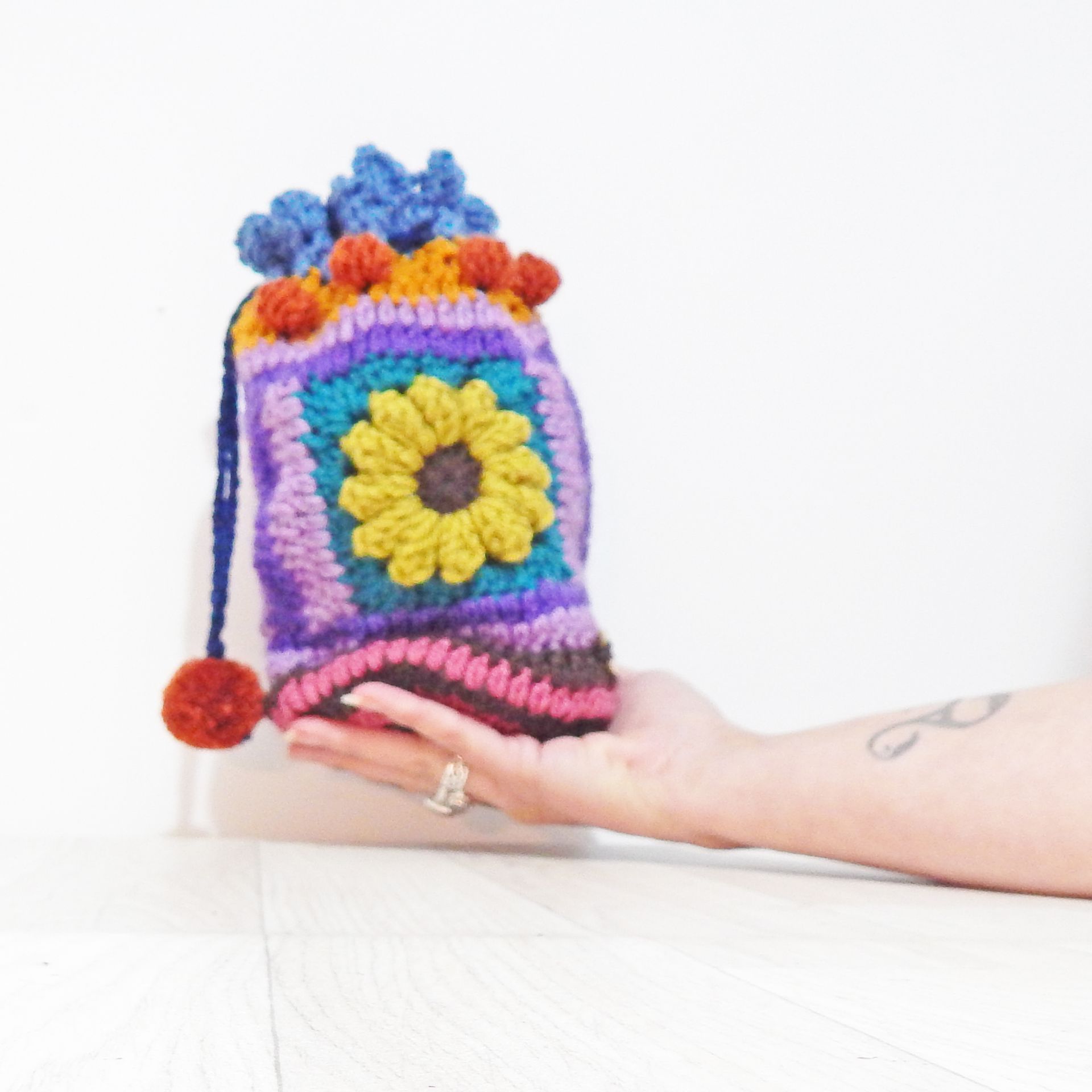 Crochet Pouch Lime Green Flower