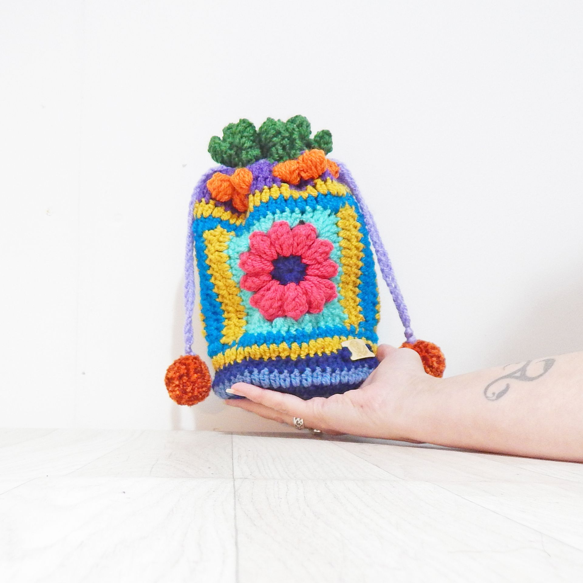 Crochet Pouch Pink Flower