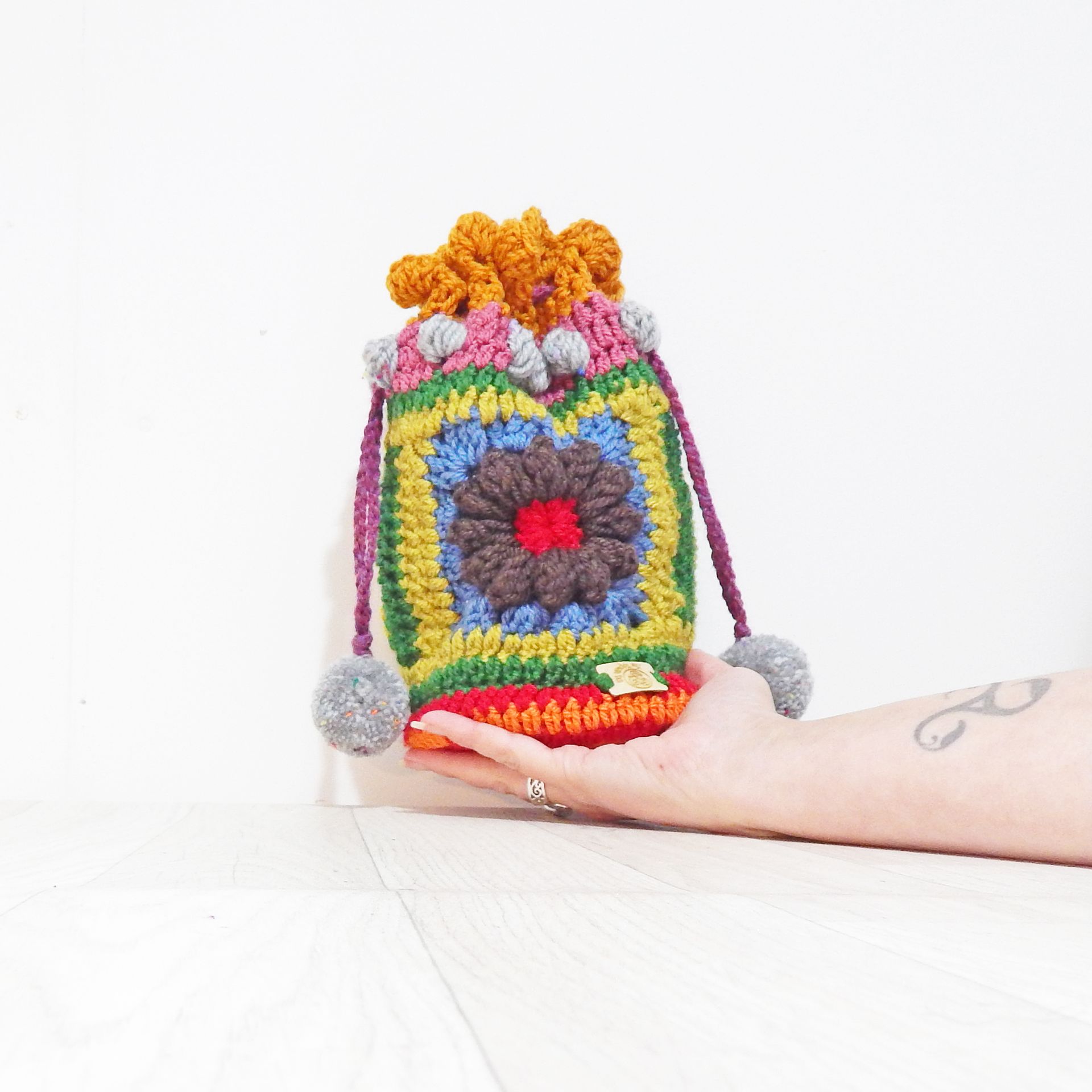 Crochet Pouch Brown Flower