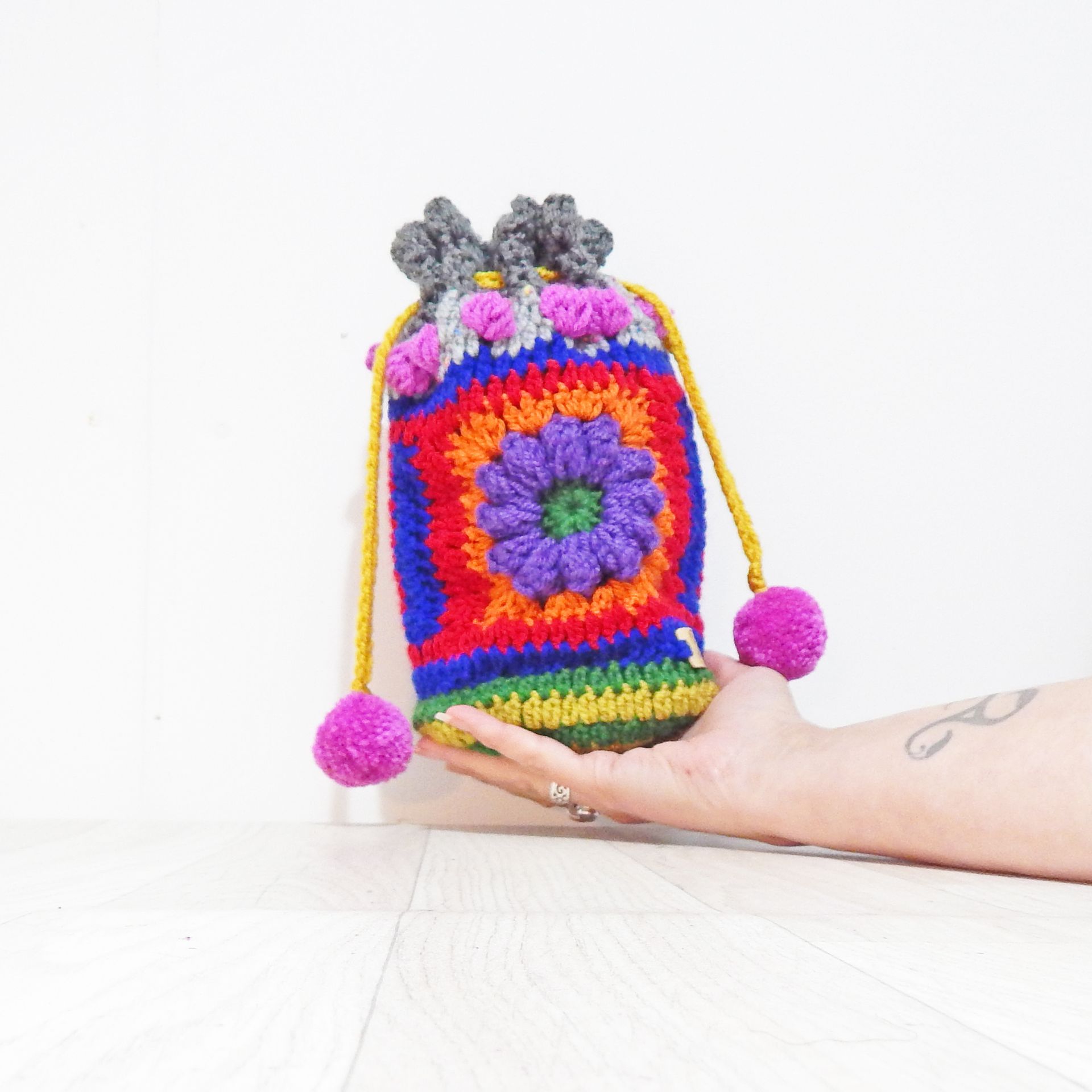 Crochet Pouch Purple Flower