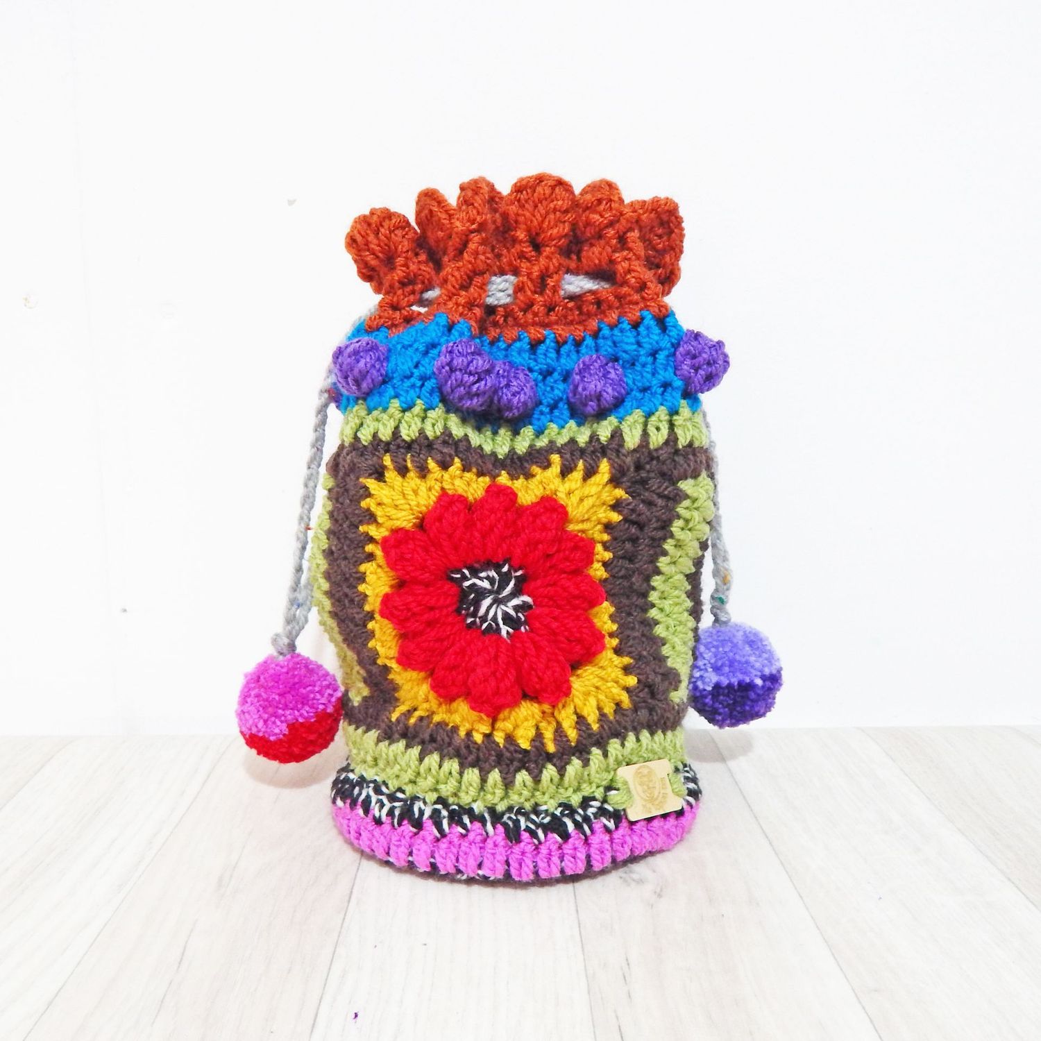 Crochet Pouch Red Flower