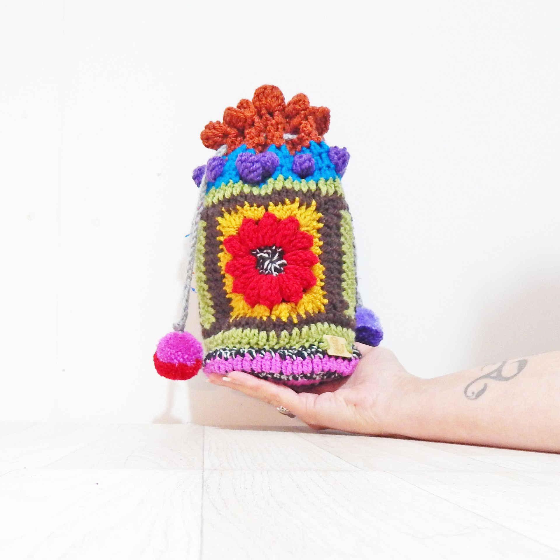 Crochet Pouch Red Flower