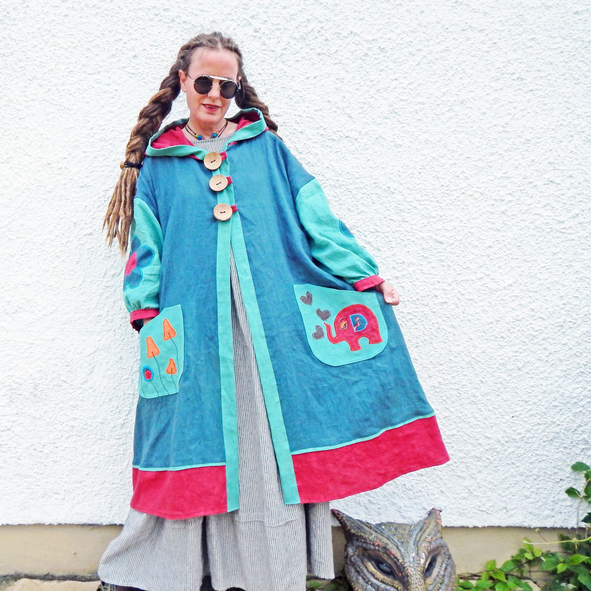 Linen Teal Elephant Coat