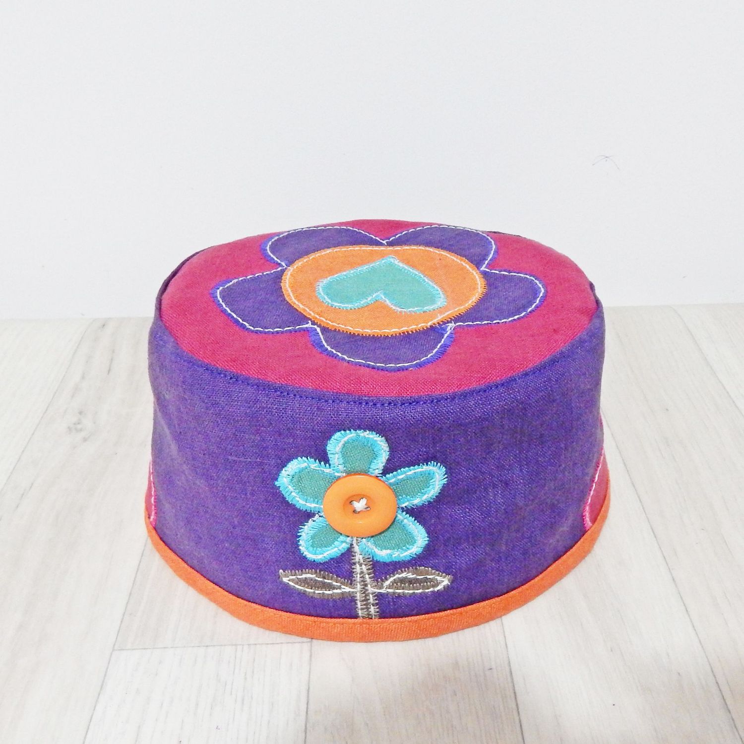 Purple Pillbox Flower Hat