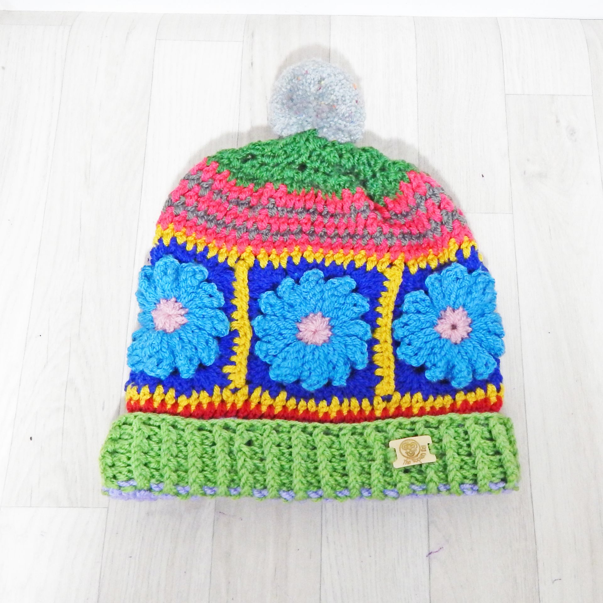 Bobble Hat Blue Flower