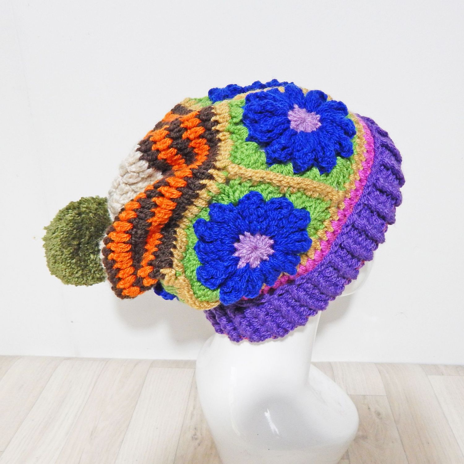 Bobble Hat Royal Blue Flower